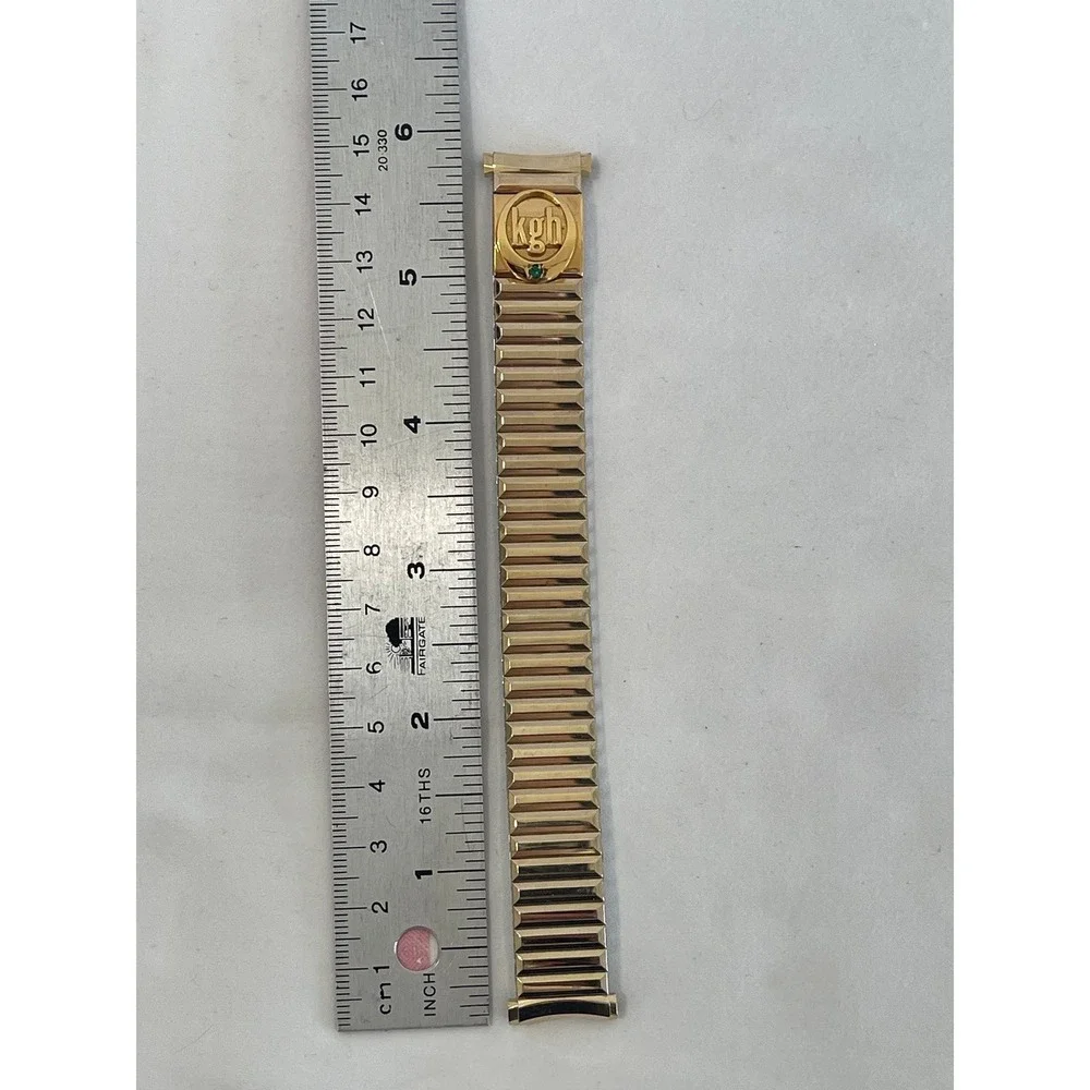 Vintage Speidel USA Gold Tone Expansion Watch Band KGH Logo Green Stone 6 Inch